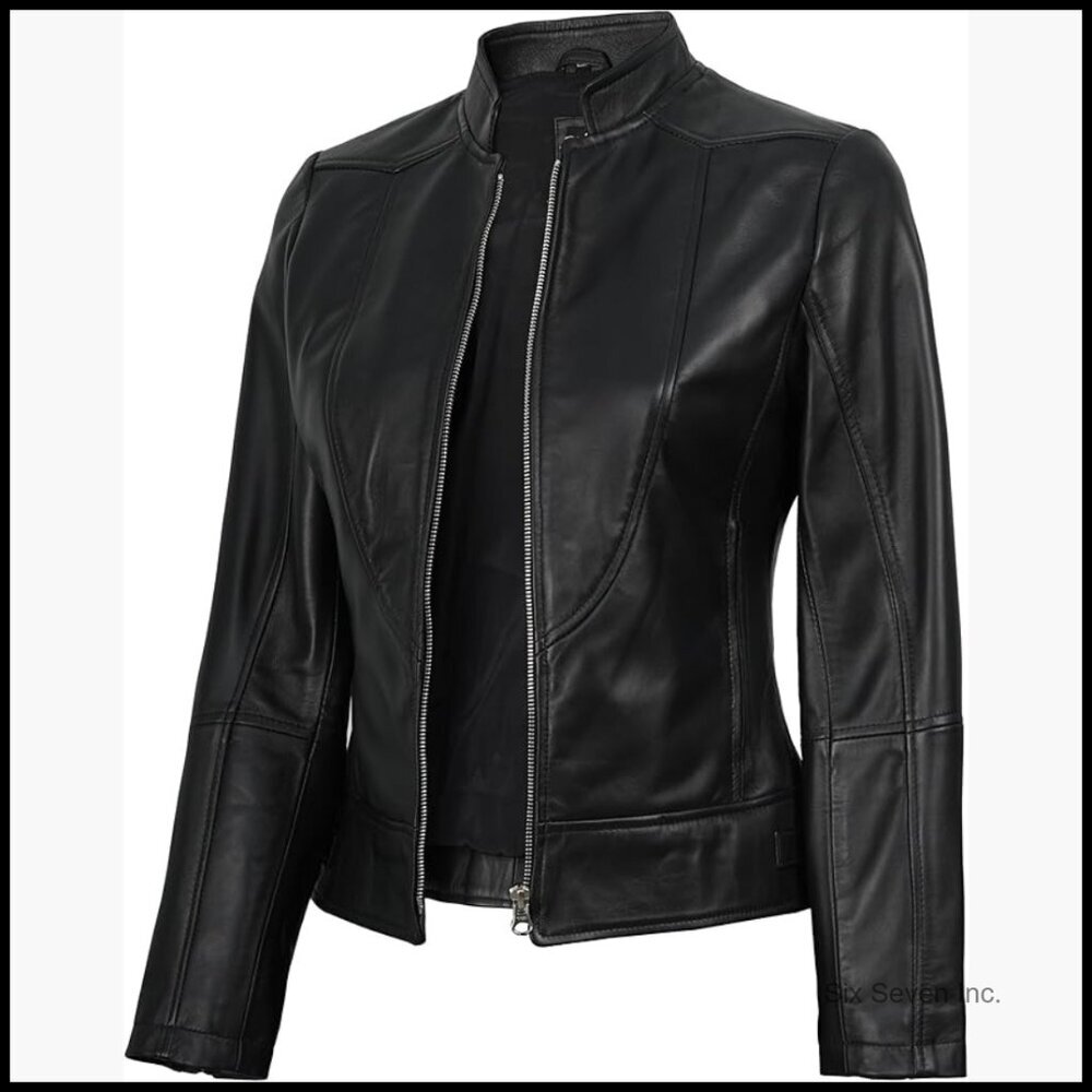 Real Lambskin Leather Jacket Cafe Racer Style